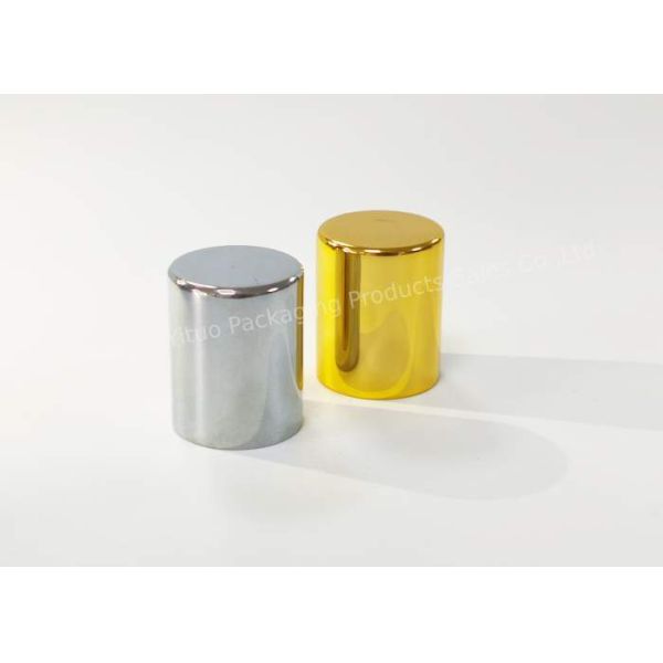 Tapa de botella de perfume cilíndrica de alumita, oro y plata, textura lujosa