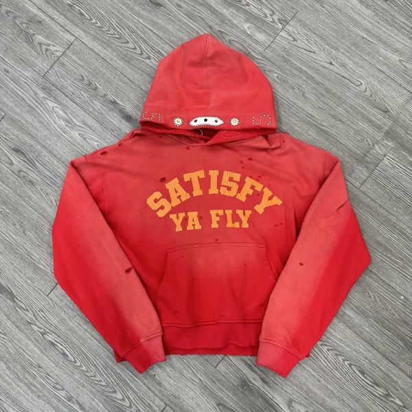 Custom Pullover Hoodie Distress Vintage Acid Wash French Terry Screen Print Oversized Rhinestone Hoodie
