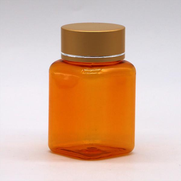 90 ml / 3OZ PET Carré Bouteille de pilule jaune/orange avec bouchon or rose et joint thermique