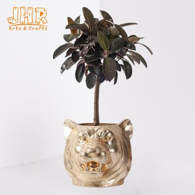44x40x38cm Clay Flower Pots Antique Bronze Plant Lion Statue Tabletop Planter
