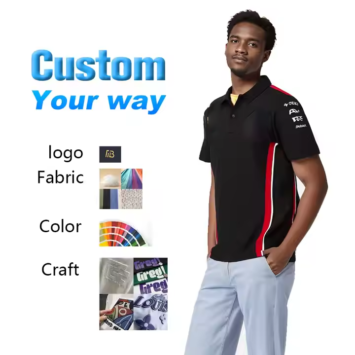 New Summer Hot Selling Oversized Multi Size Shoulder Striped Side Striped Polo Shirt F1 Racing Suit Casual Sports Poloshirt