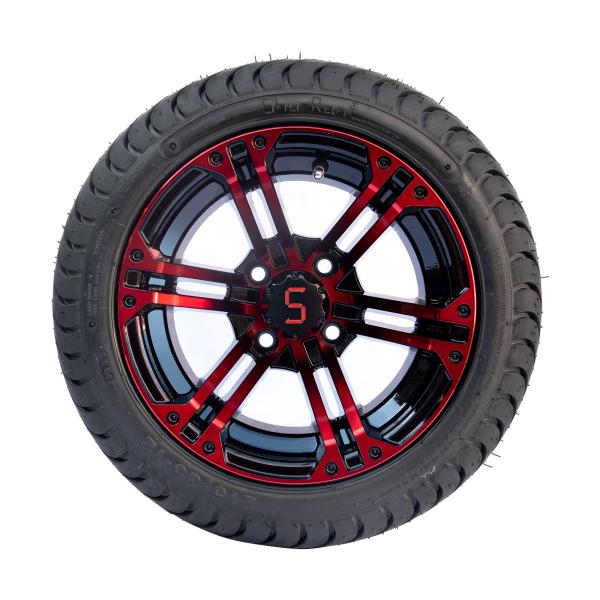 Red / Glossy Black Aluminum 12 Inch Golf Cart Wheels And Tires 215/35-12 Tyre Assemblies