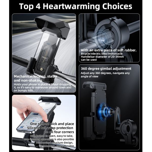 360 Degree Adjustable Bicycle Phone Holder with Mechanical Locking for Stable Non-Shaking Ride