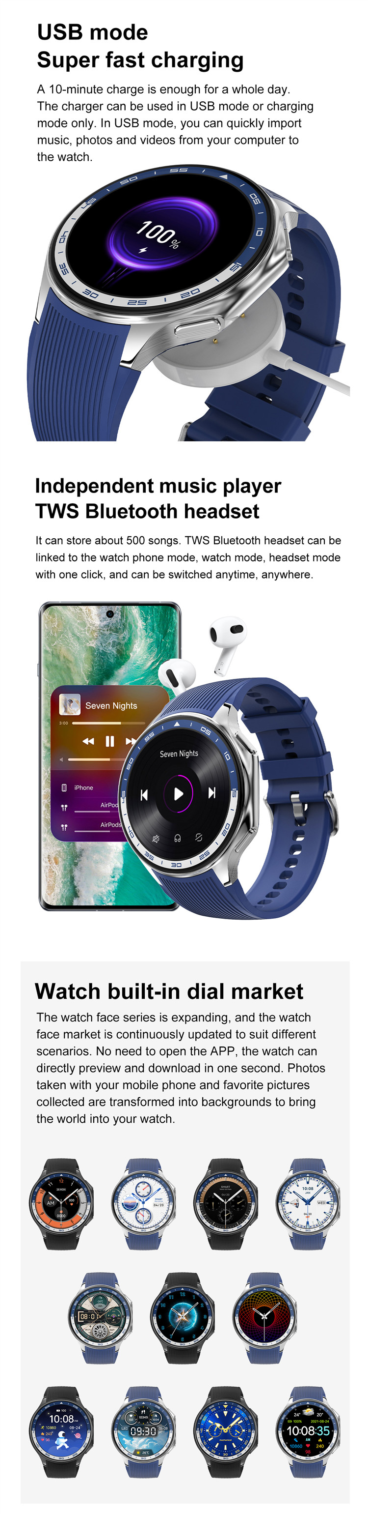 Eraysun DT NO.1 DT Watch X Smart Watch 1.43 AMOLED Screen BT Call Photo Album Music Video Playback Audio DT Watch X Smartwatch