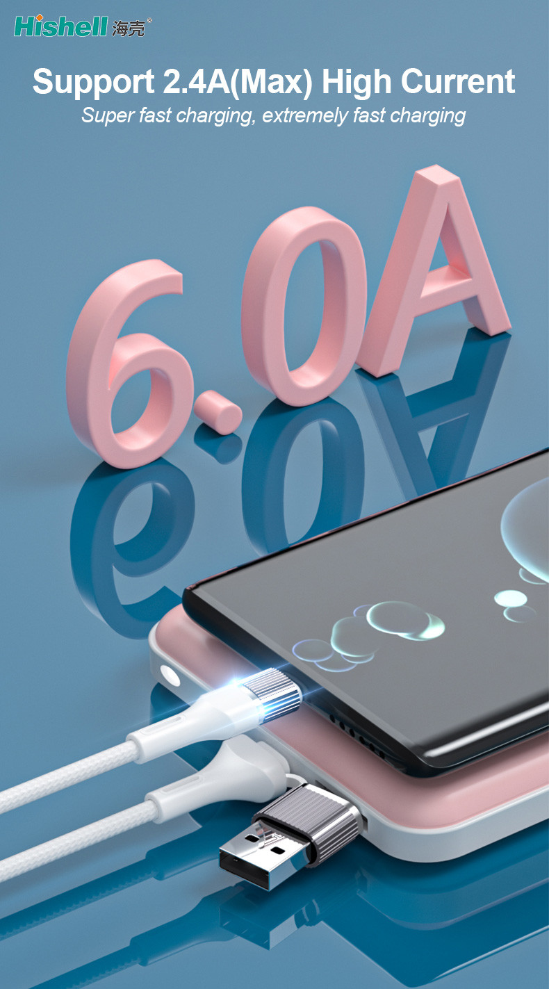 Кабель данным по скорости обязанности Hishell Stainproof безопасный для сотового телефона Multicolor