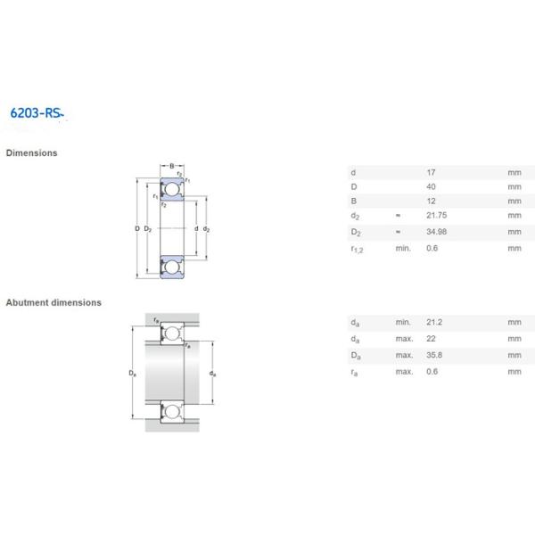 Material Handling Radial Deep Groove Ball Bearings 6203-2RS 17×40×12mm Size