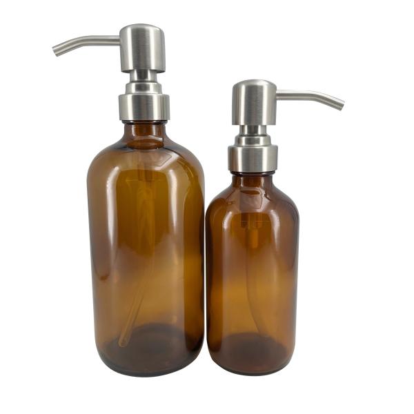 Des bouteilles de luxe 8 oz 16 oz de verre claire Amber Boston pompe ronde pour le shampooing de la lotion pour les mains