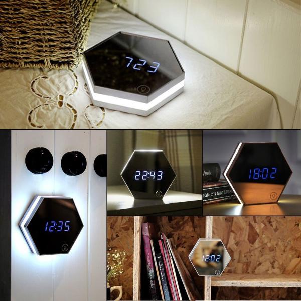 Multi-function Led Digital Alarm Clock Night Light Temperature Display Mirror Thermometer Touch Sensing Table Lamp