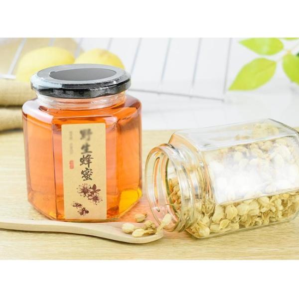Опарникы меда Recyclable шестиугольника 380ml качества еды стеклянные 13*13*13cm