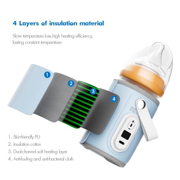 Calentador portátil USB para biberones, 5 niveles de temperatura 40-50°C