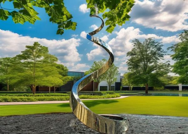 Estatueta espiral de aço inoxidável de alta qualidade Polidor jardim fonte de água escultura de metal artesanato de metal à venda