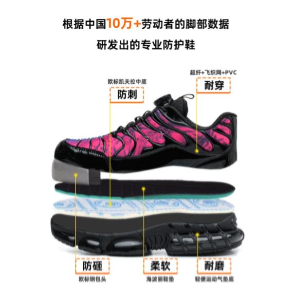 Zapatos de seguridad industriales de fibra microfibra volante de punto Unisex Zapatos de seguridad de unisexo Zapatos de trabajo con botón giratorio de suela de TPU