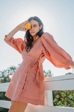 2018 Fall V Neckline With Button Front And Puff Sleeve Mini Women Dress Cheap