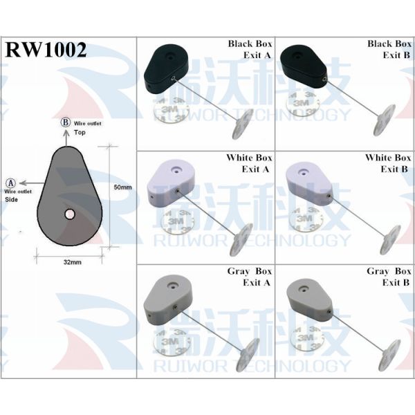 RW1002 Drop-Shaped Retractable Security Tether Plus Dia 30mm Circular Adhesive ABS Plate Store Anti Theft Display