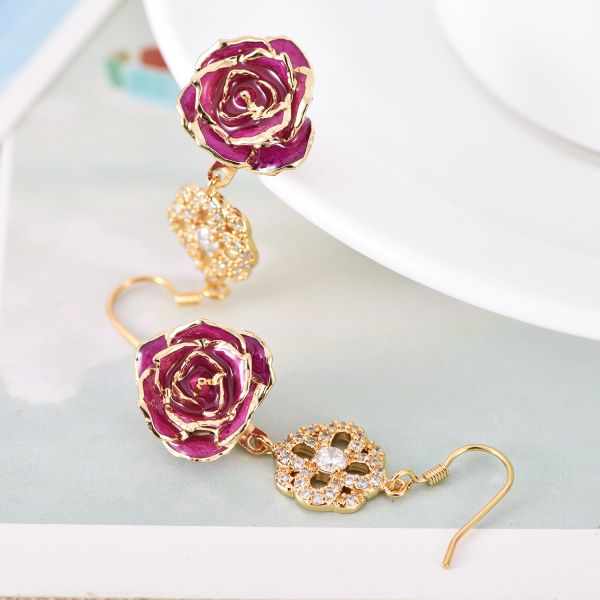 24k Gold Plated Rose Earrings Gifts Woman's  Rose  Earring Wholesale for Christmas  Valentine