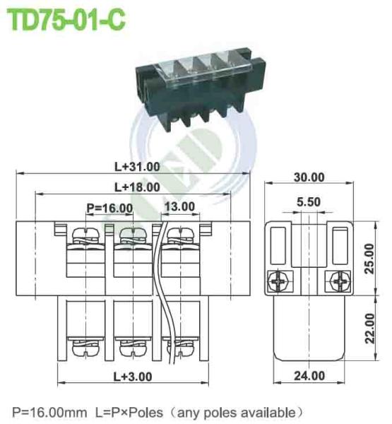 16mm2 指定接続容量 2P-12Pコンタクトの通型端末コネクタ