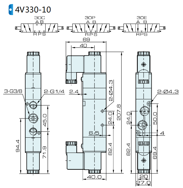 AirTac Type 4V330C-10 Double Solenoid Air Valve 5/3 Way 3/8''