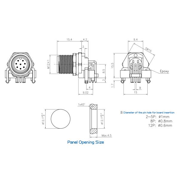 M12 Connector 2 3 4 5 6 7 8 12 Pin A B D Code Screw Locking Plug Male ​Angled
