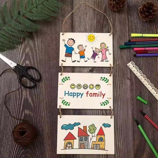 Tabla colgante de madera de venta caliente Pintura y coloración a mano de bricolaje infantil Materia de decoración creativa