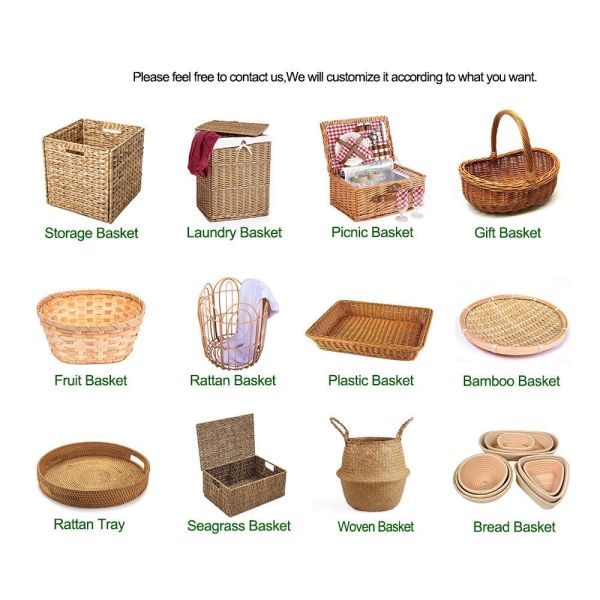 OEM Bagease Banneton Pp Kitchen Weave Plastic Food Laundry Lid Gift Hamper Bamboo Rattan Wicker Organizers Woven Storage Basket