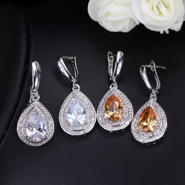 Hot selling Womens Luxury Wedding Flower CZ Zircon jewelry Set Fashion Waterdrop Necklace Earrings Set Jewellery sets