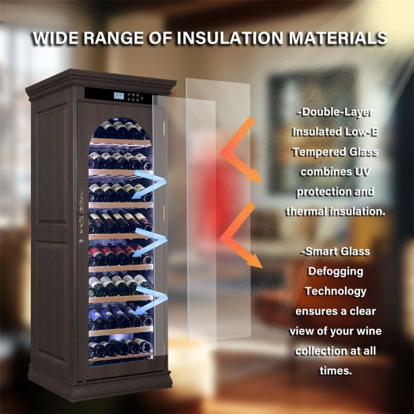 Dark Brown Solid Wood Freestanding Wine Cooler Cabinet with Arched Glass Door and Digital Control Panel