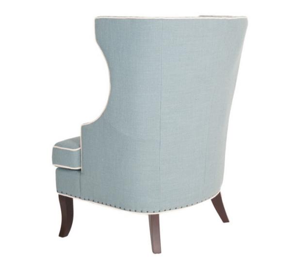 Occasional bedroom loung leisure chair tufted back oak wood chair linen fabric with armrest nails