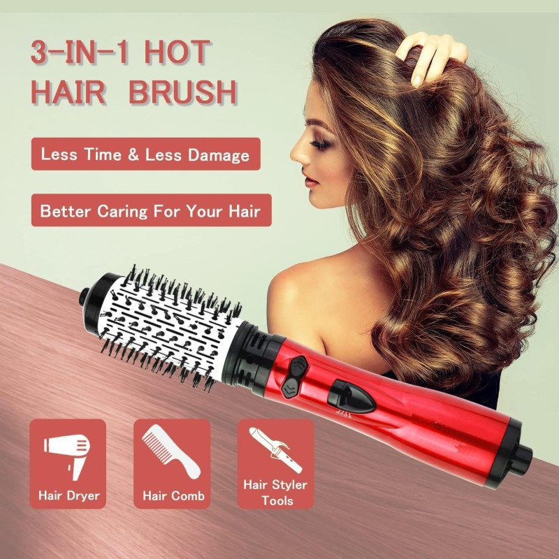 Electric 3-in-1 Hot Air Styler & Rotating Hair Dryer with Negative Ionic Technology for Dry Hair Curls & Straightens Hotel Use