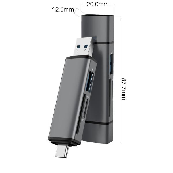 Hub OTG USB 3.0 Type C à double port avec lecteur de carte mémoire SD Micro SD, boîtier en métal