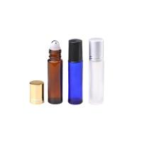 Botellas portátiles de vidrio de color en rollo de 4 ml 8 ml 10 ml para el cuidado de la piel Crema de aceite de perfumes Botellas de rollo de color azul ámbar transparente helado