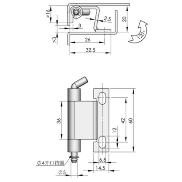 Carbon Steel Concealed Pin Hinge 80x33x20mm Stainless Steel