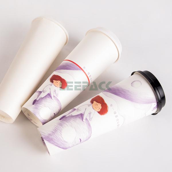 Small pretty waist single wall hot paper cup custom pattern milk tea paper cup,wood pulp and food grade PE film