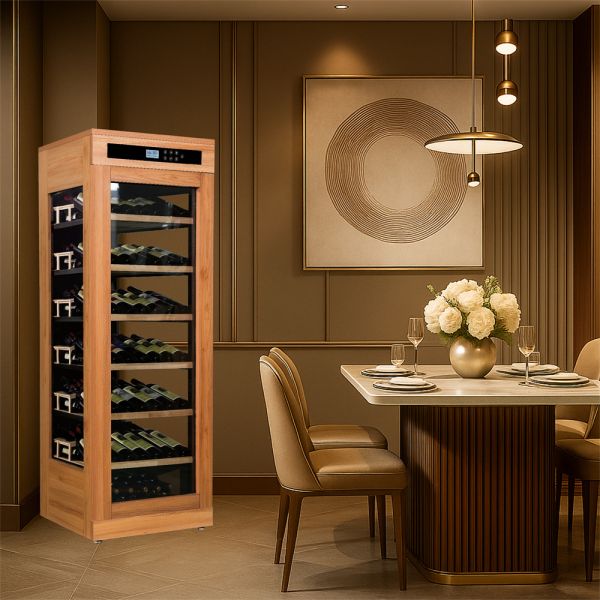 Sleek Design Solid Wood Frame Kitchen Wine Cooler with 60 Bottle Capacity