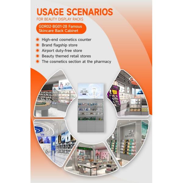 GDR02-BG01-28 Skincare Display Cabinet with 60mm Soft Film Light Box and Flash Silver Wallpaper for Fashion Boutiques