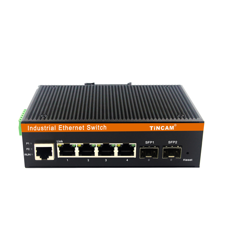 Industrial Managed Gigabit Ethernet Switch 2 SFP Fiber Ports 4 Gigabit RJ45 Ports WEB SNMP VLAN ERPS DIN Rail Dual DC12-52V TBC-GFM2904-2SFP
