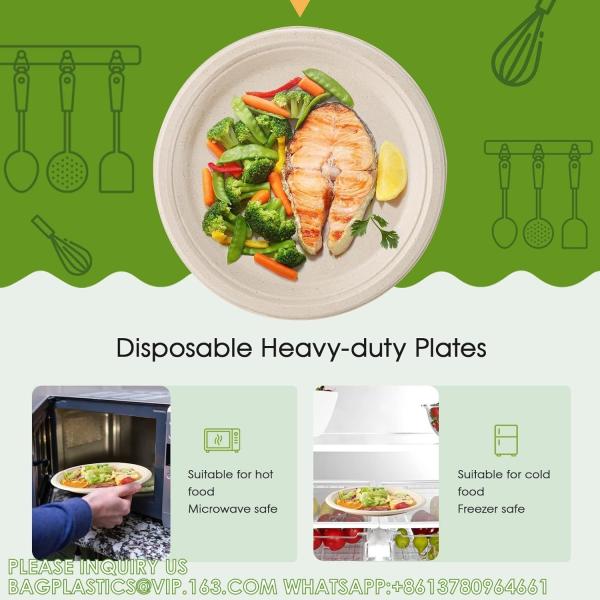 100% Compostable 10 Inch Paper Plates, Heavy Duty Paper Plates, Disposable Biodegradable Eco-Friendly Sugarcane