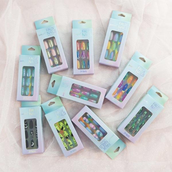 24pcs/Box Colorful Cute Press On Fake Nails Kids Fake Nails Easy Apply