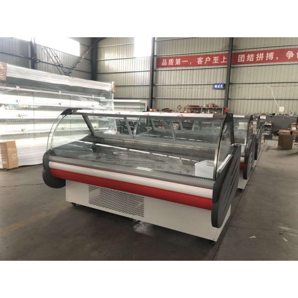 Special Curved Glass Butcher Meat Freezer Supermarket Air Cooling