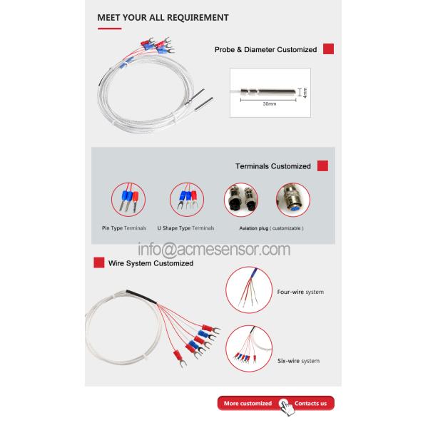 Accuracy Pin Type Temperature Sensor Transducer Pt100 Rtd Temperature Sensor 30mm