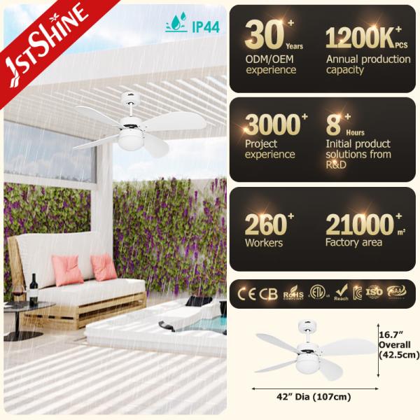 A cor 3 conduziu o fã de teto IP44 impermeável exterior leve com as 4 lâminas do MDF