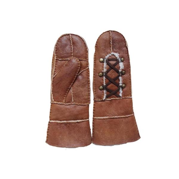 Wholesale Cheap Handsewn Patched Shearling Sheep Fur Lined Women Gloves Winter Warm Lambskin Scrap Leather Ladies Mitten