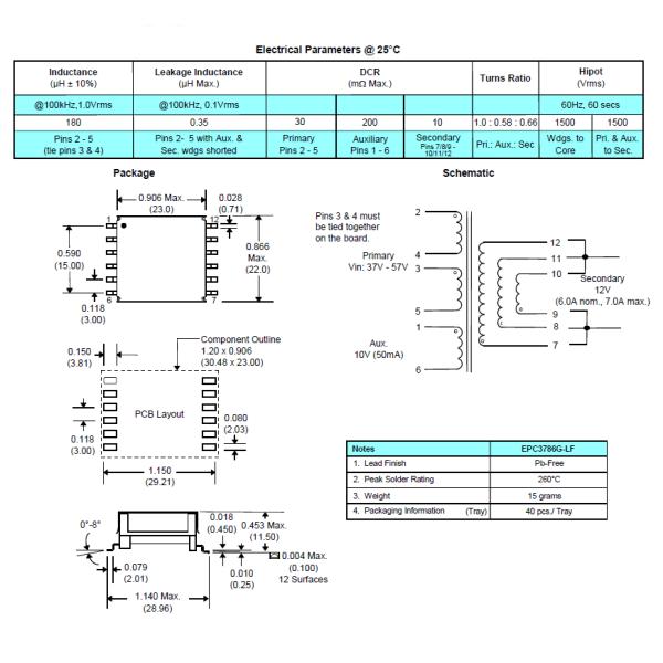 SMPS 84W PoE Active Clamp Forward Transformer Design With NCP1566 EFD20 EPC3786G-LF