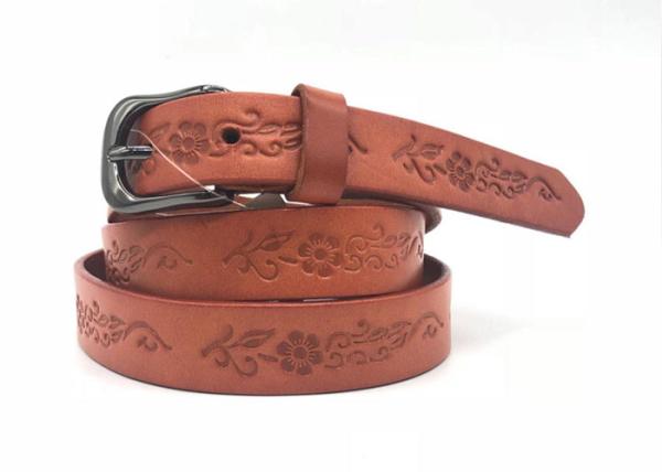 Vergaste a correia de couro gravada genuína para o Gunmetal Pin Buckle das mulheres