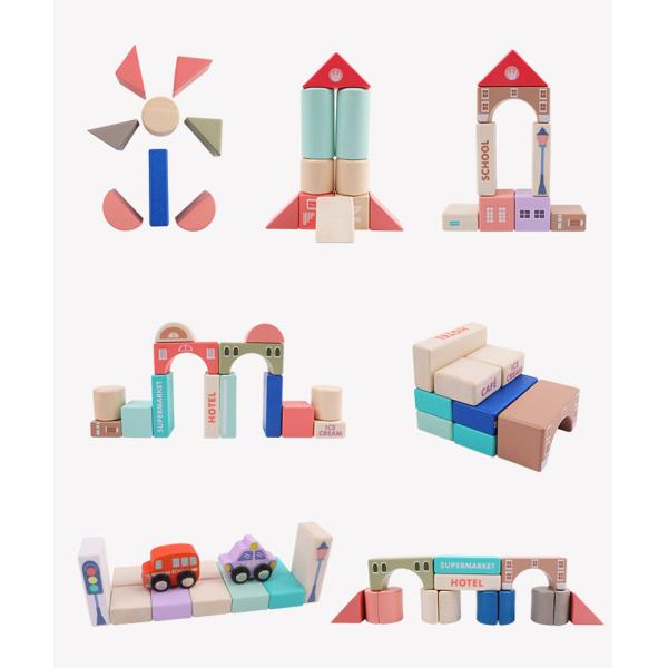 la ville en bois du hêtre 2700g bloc constitutif les jouets en bois des briques 115pcs