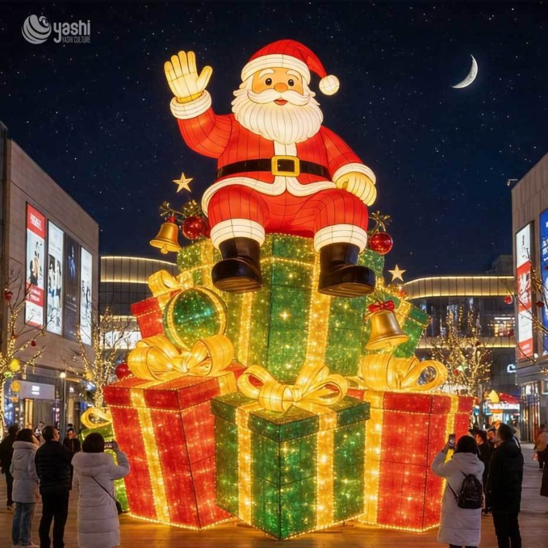Custom Giant LED Santa Claus Lantern Set, Outdoor Christmas Light Sculpture with Christmas Tree, Reindeer, Snowman & Teddy Bear, Support Customization