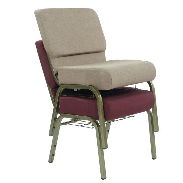 Affordable Stackable Metal Legs Church Chairs With Upholstered Navy Blue Fabric
