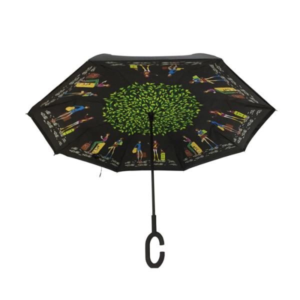 Custom C Handle Reverse Inverted Umbrella Windproof Double Layer
