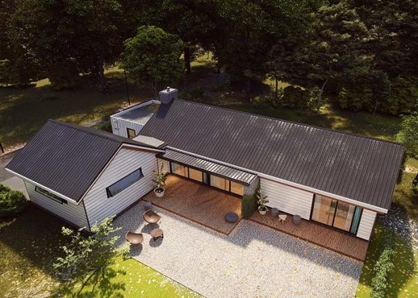 家族のためのニュージーランドの標準的な一階建ての軽い鉄骨フレームのプレハブの別荘
