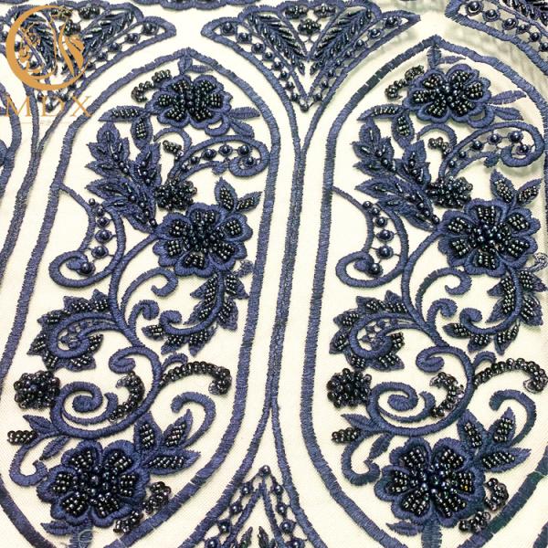 African Beaded Sequins Embroidered Dress Lace Fabric 91.44Cm Length