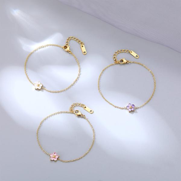 Zircon Stone Flower Stainless Steel Bracelet for Women